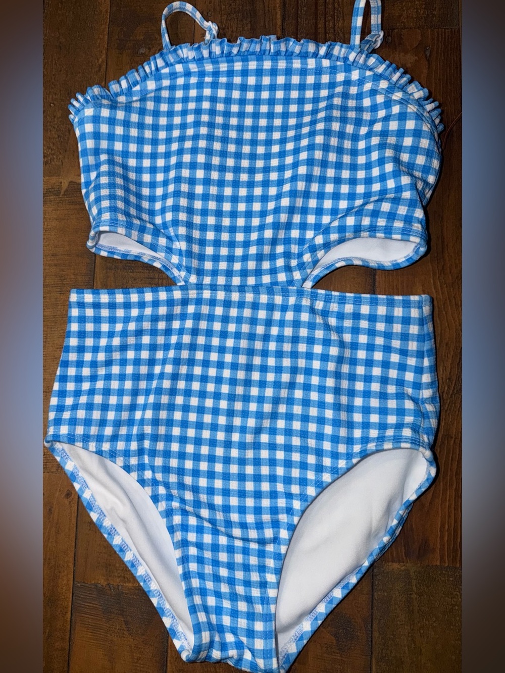 Target Blue and White Gingham Girls' One-Piece Cutout Swimsuit